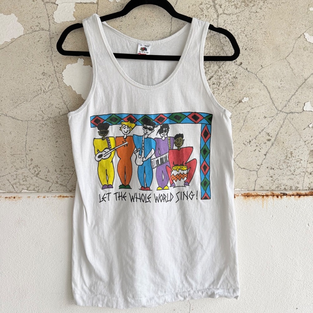 Vintage 90s Tank Top Let the Whole World Sing Single Stitch Made in USA Small